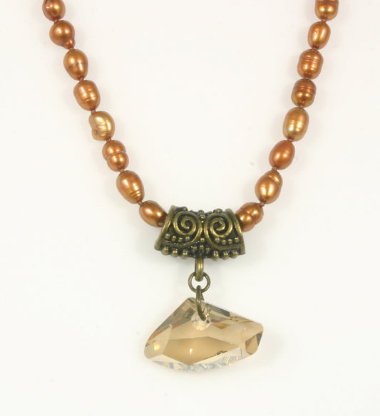 "Golden Beauty" Brass Pearl Necklace