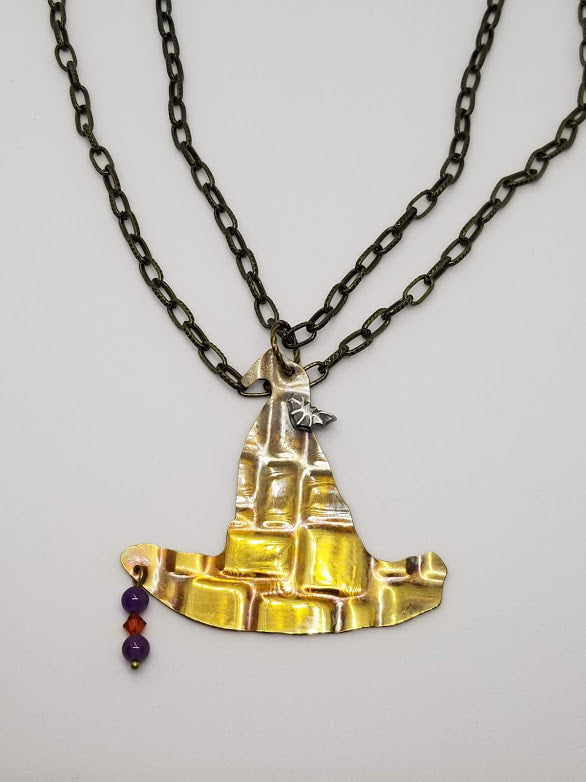 "Witches and Bats" Brass Necklace