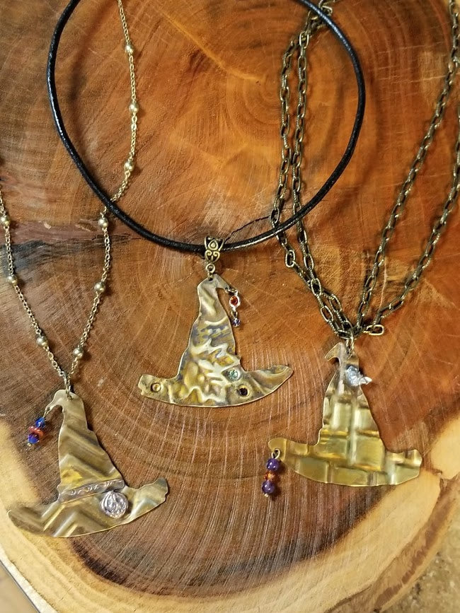 "Witches and Bats" Brass Necklace