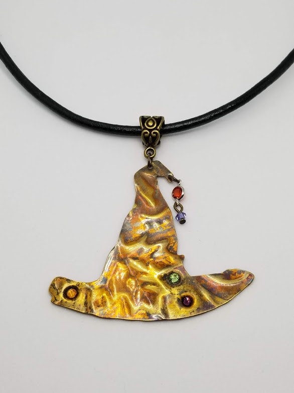 "Witches Be Crazy" Brass And Leather Necklace