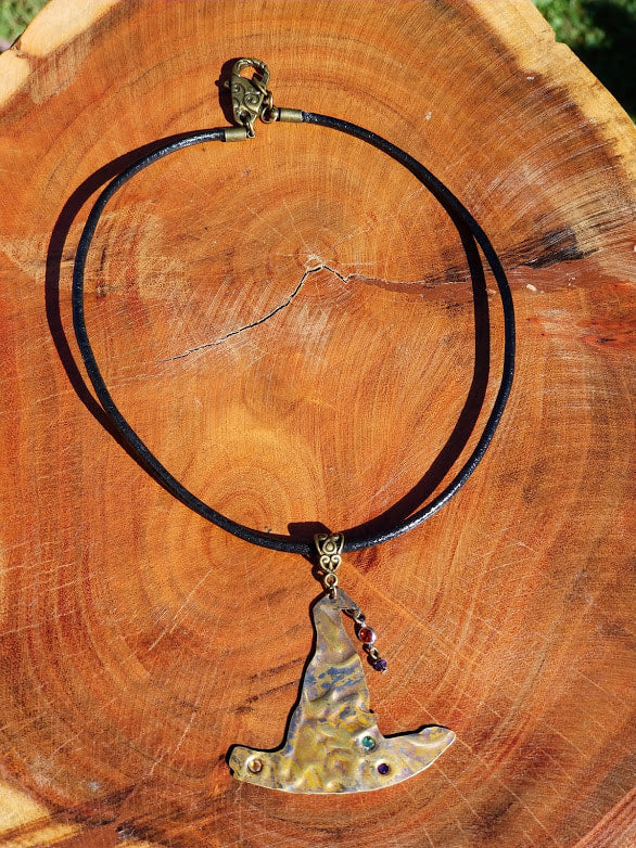 "Witches Be Crazy" Brass And Leather Necklace