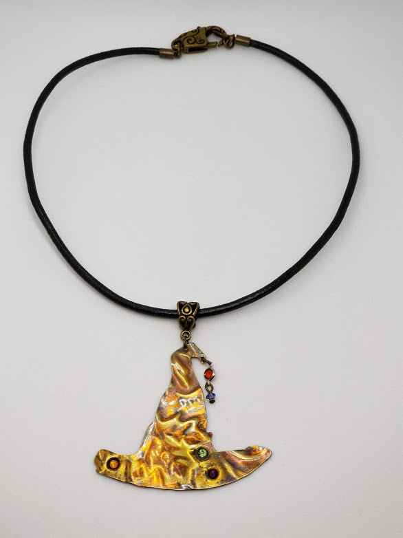 "Witches Be Crazy" Brass And Leather Necklace