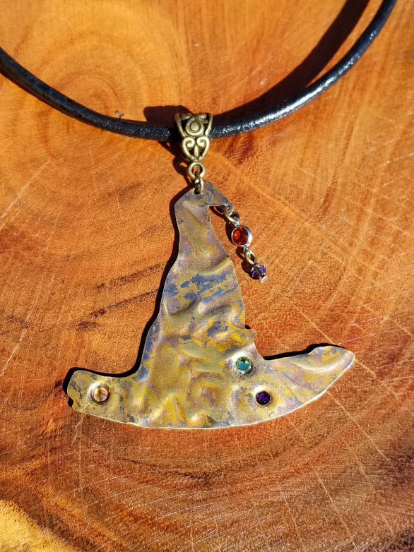 "Witches Be Crazy" Brass And Leather Necklace