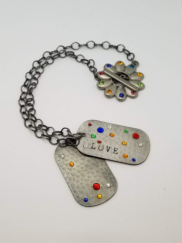 "LOVE" Dog Tags Silver Plated Necklace