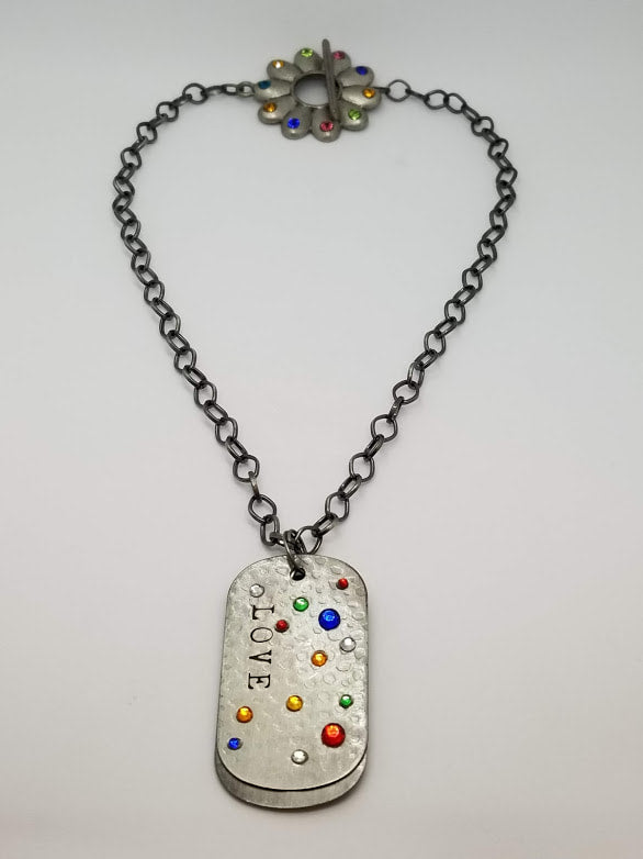 "LOVE" Dog Tags Silver Plated Necklace