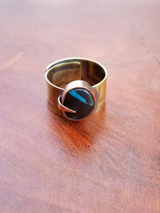 "Black Magic" Hubei Turquoise Brass Ring