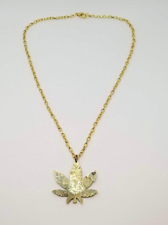 "Hemp-alicious" Brass Pot Leaf Necklace