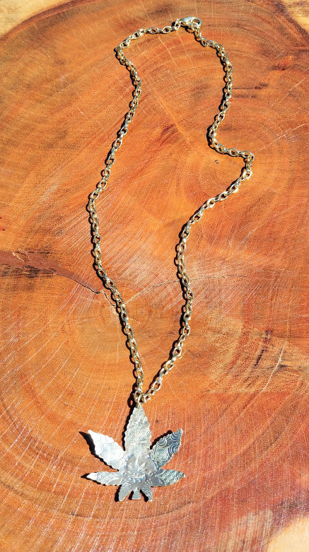 "Hemp-alicious" Brass Pot Leaf Necklace