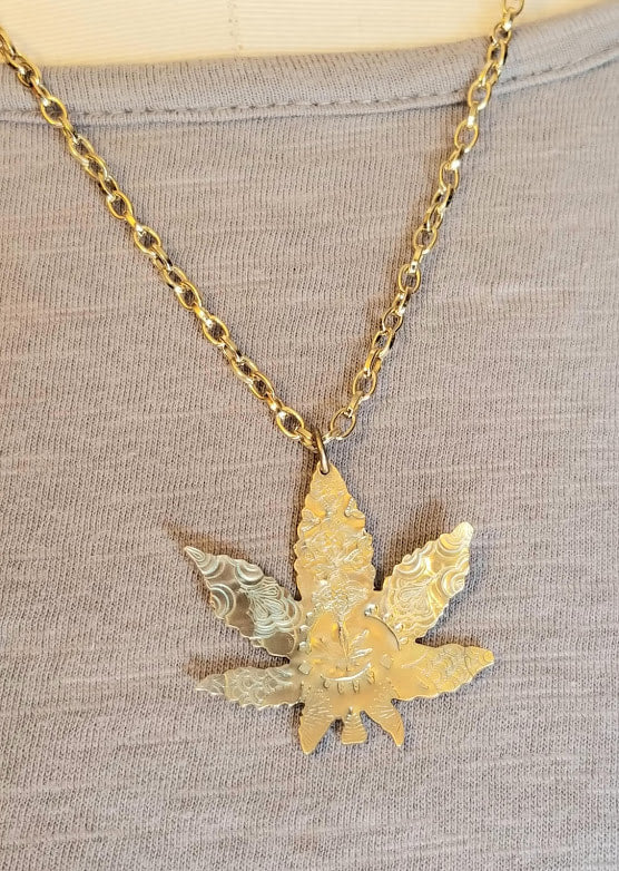 "Hemp-alicious" Brass Pot Leaf Necklace