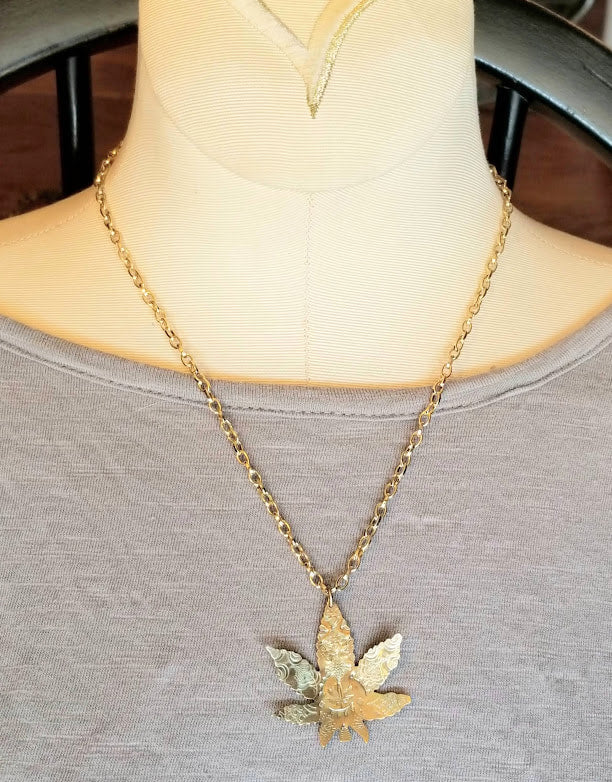 "Hemp-alicious" Brass Pot Leaf Necklace