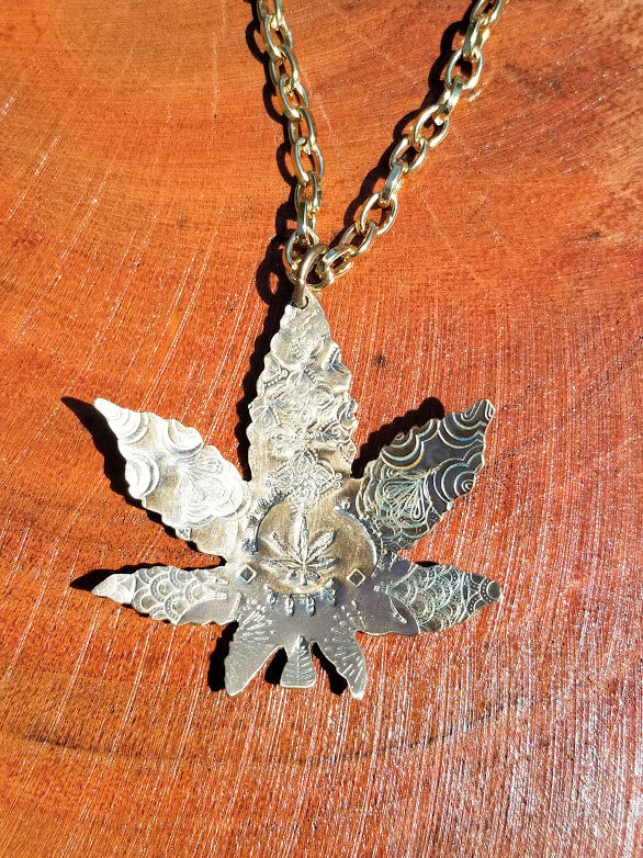 "Hemp-alicious" Brass Pot Leaf Necklace