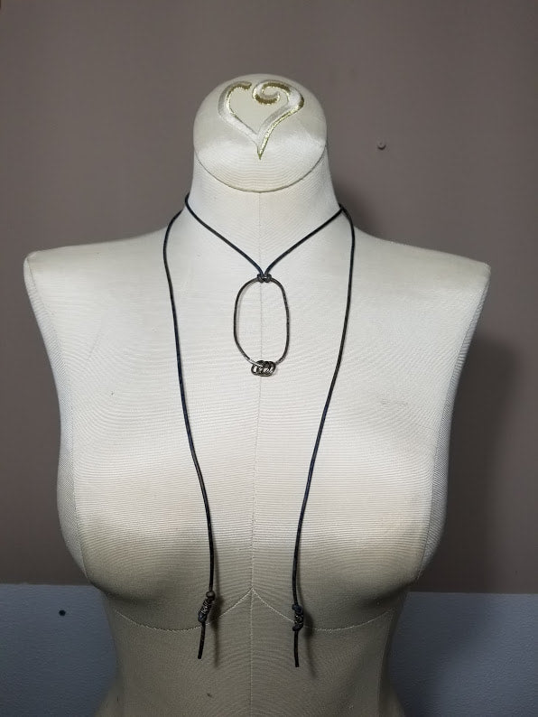 "Pairs Well With Jeans" Sterling Silver Leather Necklace