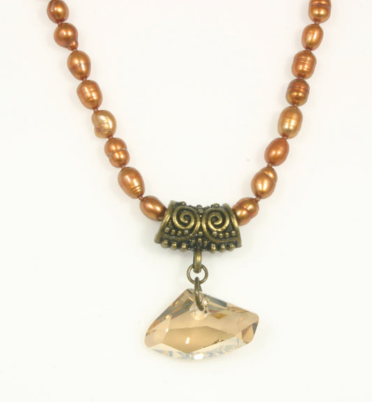"Golden Beauty" Brass Pearl Necklace