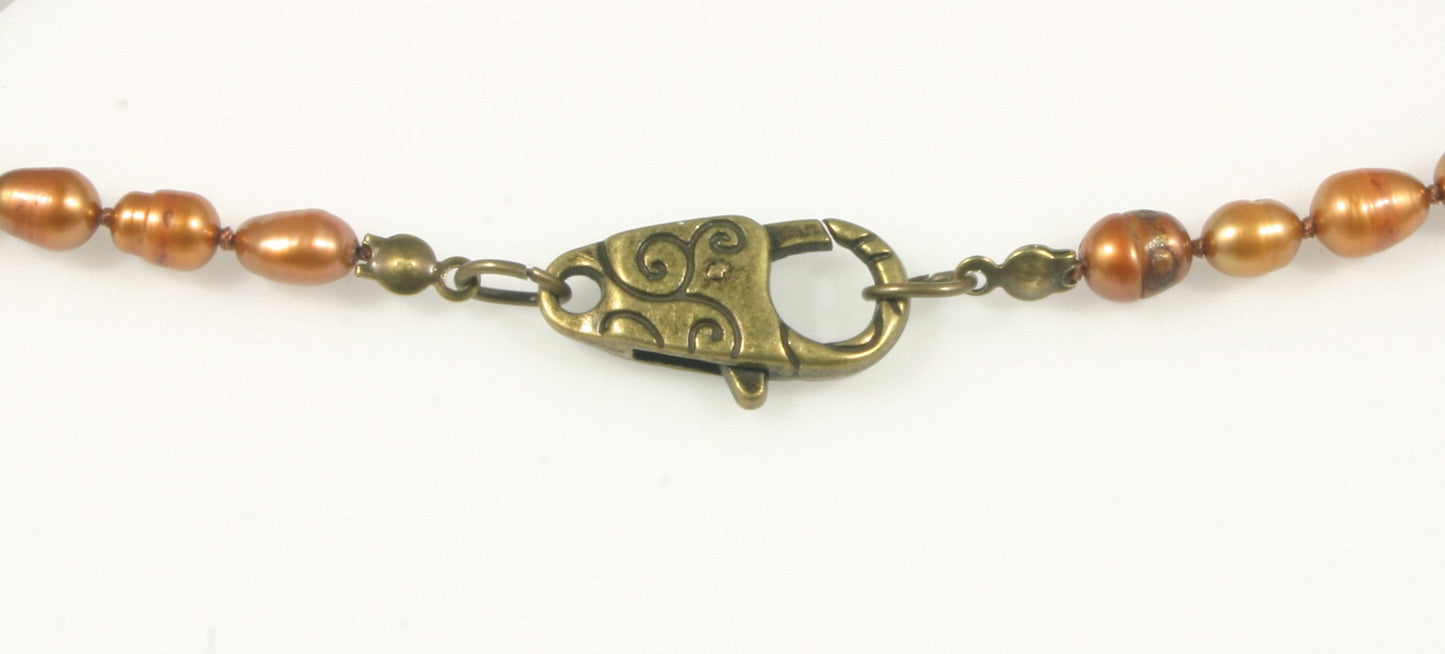 "Golden Beauty" Brass Pearl Necklace