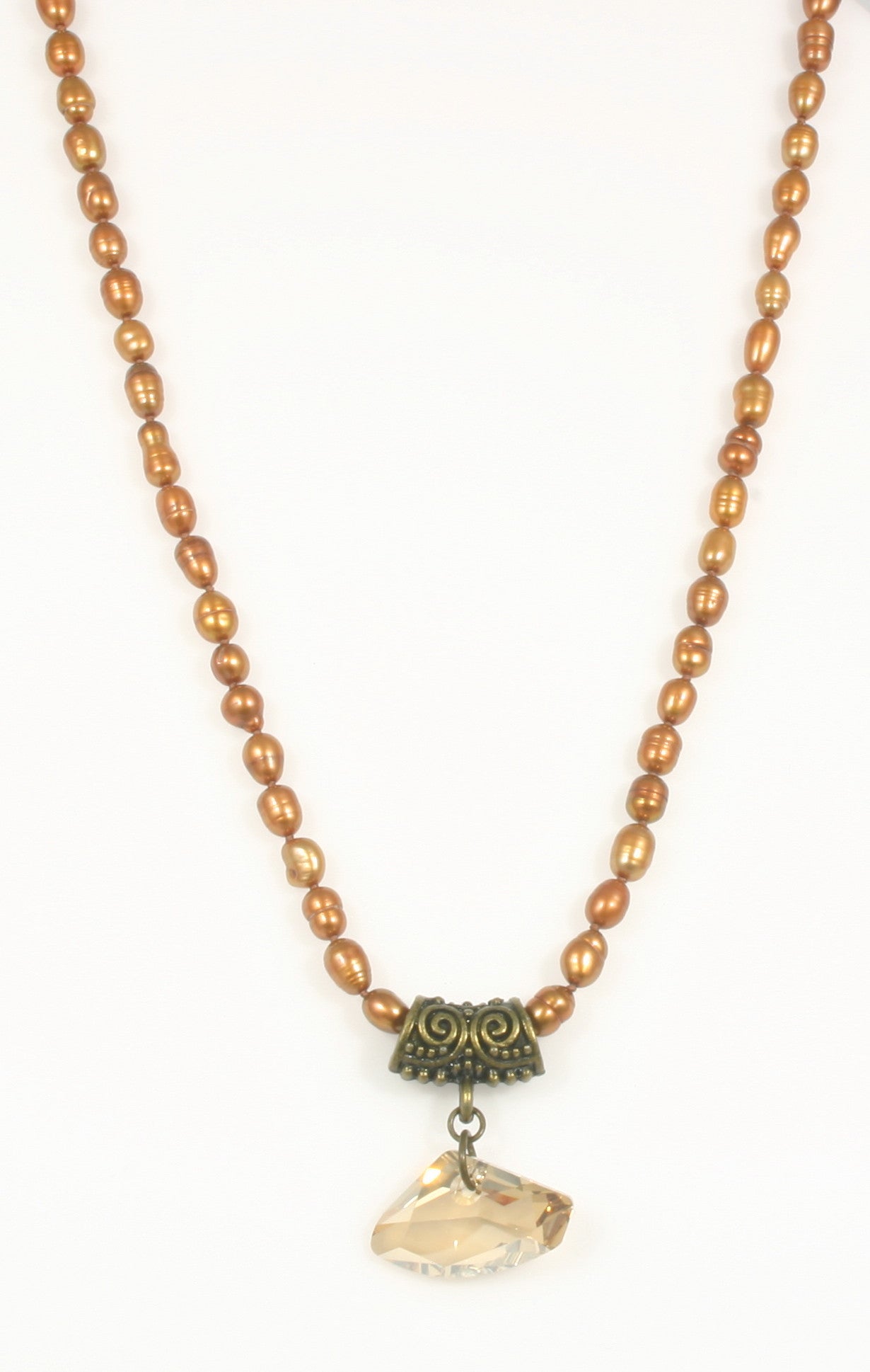 "Golden Beauty" Brass Pearl Necklace