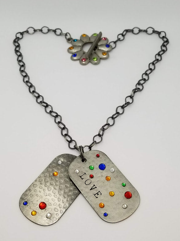 "LOVE" Dog Tags Silver Plated Necklace