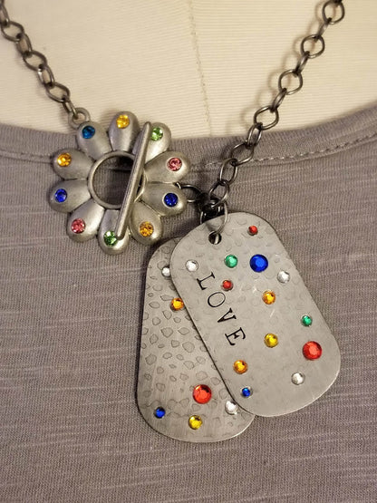 "LOVE" Dog Tags Silver Plated Necklace
