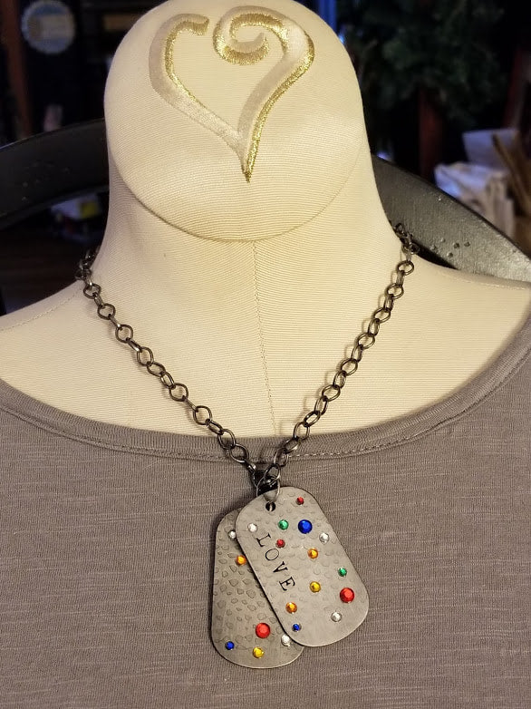 "LOVE" Dog Tags Silver Plated Necklace