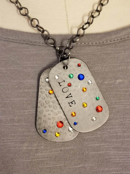 "LOVE" Dog Tags Silver Plated Necklace