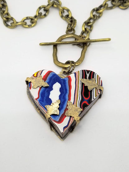 "Heart Of Brass" Fordite Brass Necklace