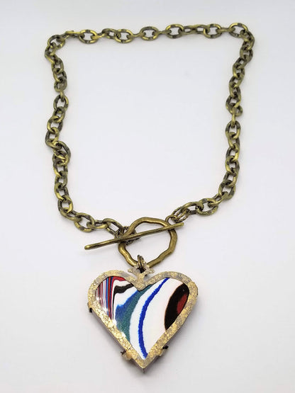 "Heart Of Brass" Fordite Brass Necklace