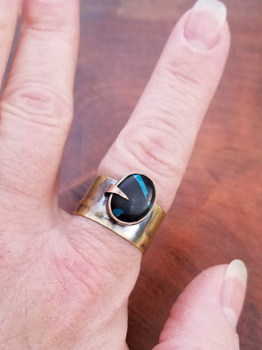 "Black Magic" Hubei Turquoise Brass Ring