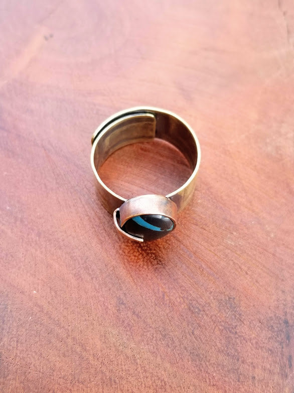 "Black Magic" Hubei Turquoise Brass Ring