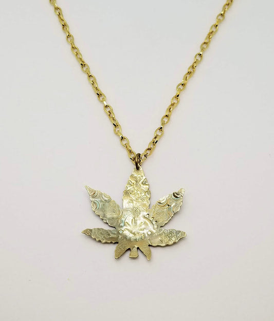"Hemp-alicious" Brass Pot Leaf Necklace